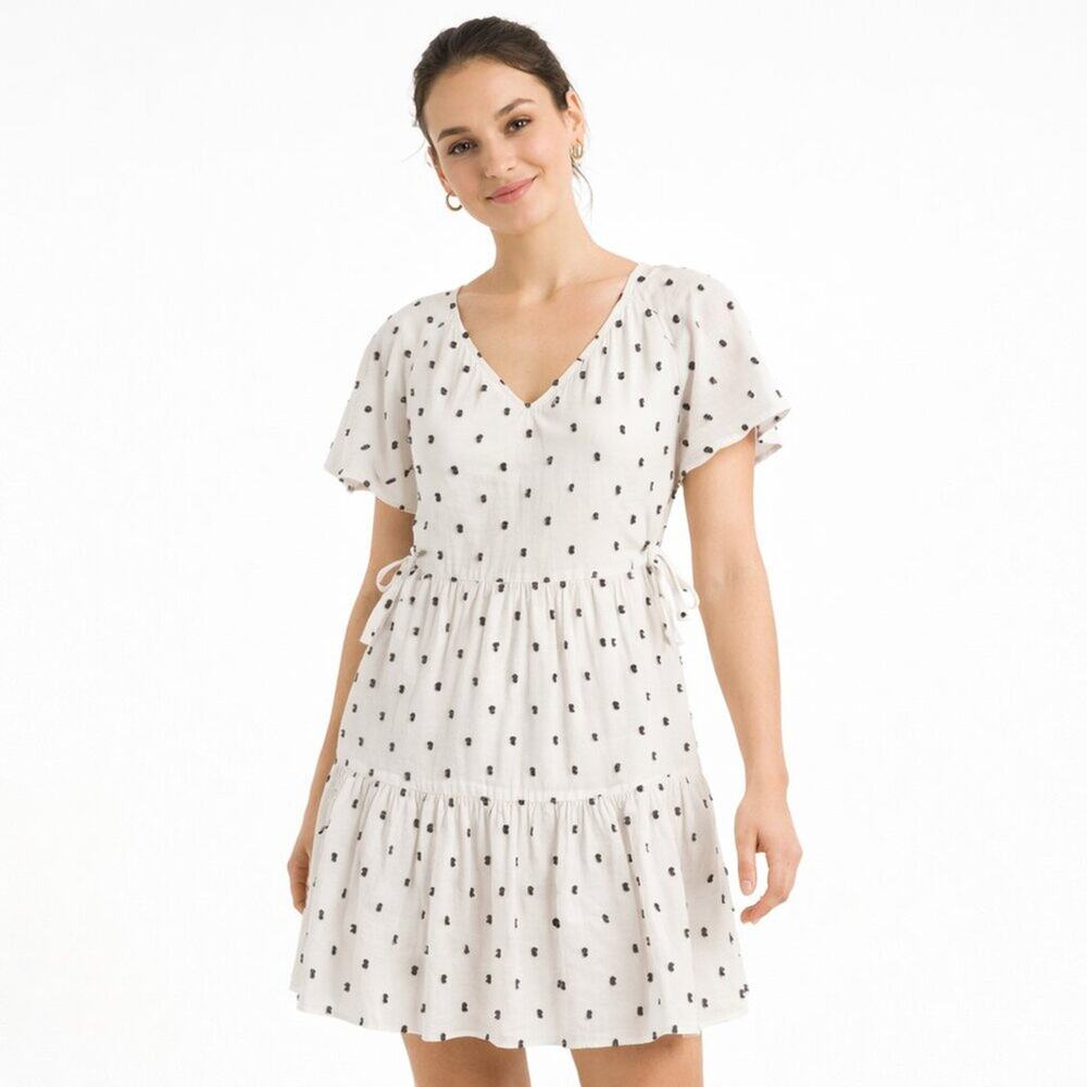 Madewell Clipdot Tiered Mini Dress Ivory Black Polka Dot XXS